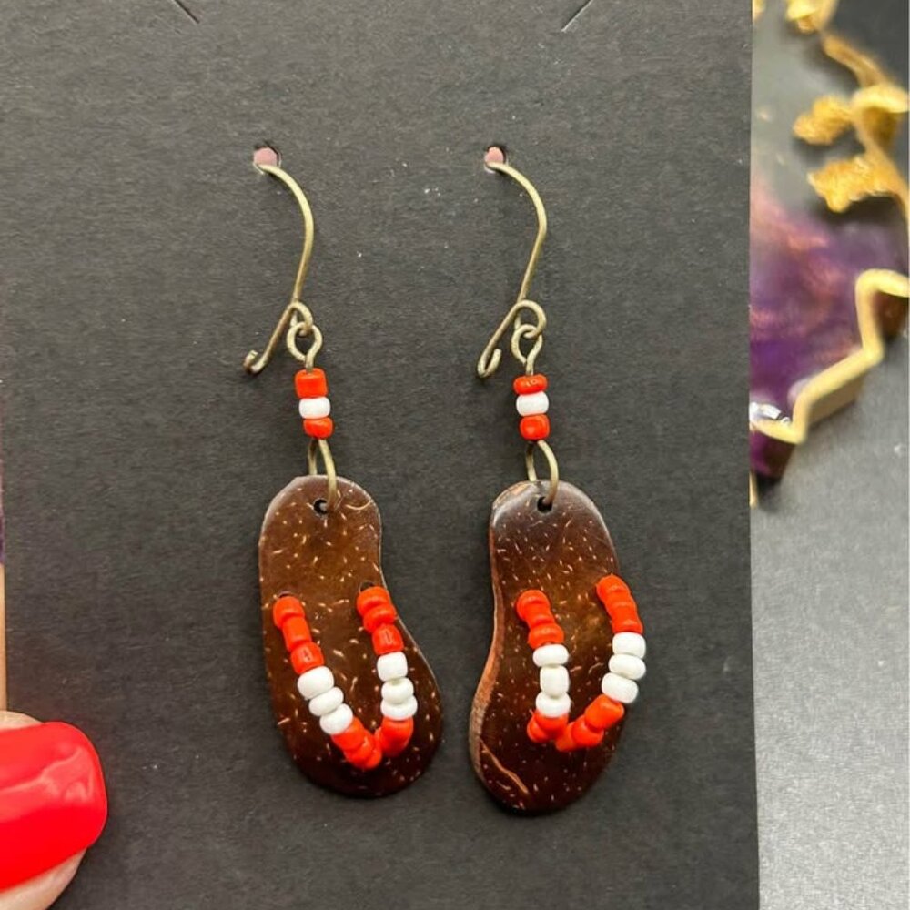 4/ $20 Cute Sandle Flip Flop Earrings orange and white beads